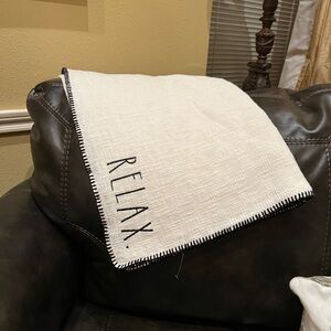 Relax Embroidered Throw Blanket Rae Dunn